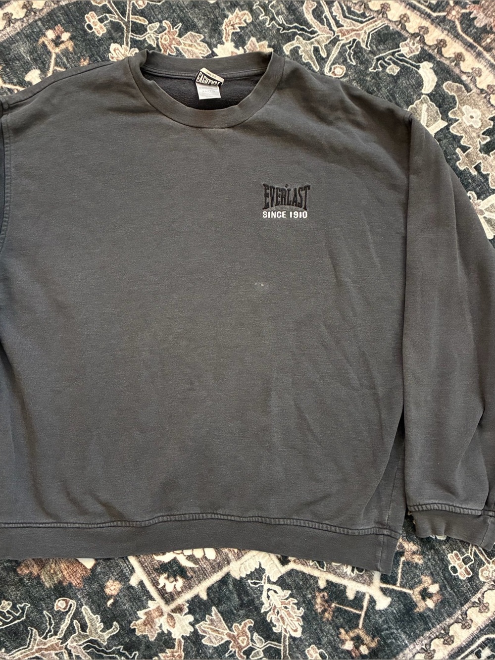 Vtg Everlast Embroidered Crewneck Sweatshirt Faded Black Heavyweight XL Turkey